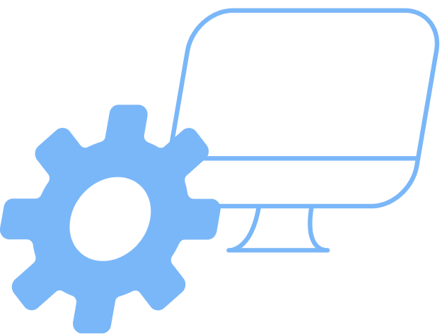 Computer with gear icon representing managed IT services